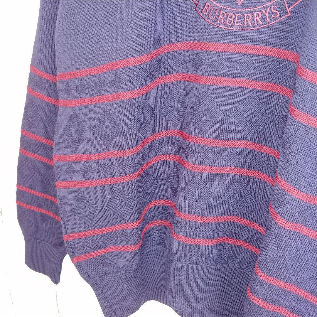 【希少モデル】バーバリーズ ニットセーター 刺繍ロゴ デカロゴ ボーダー柄 M