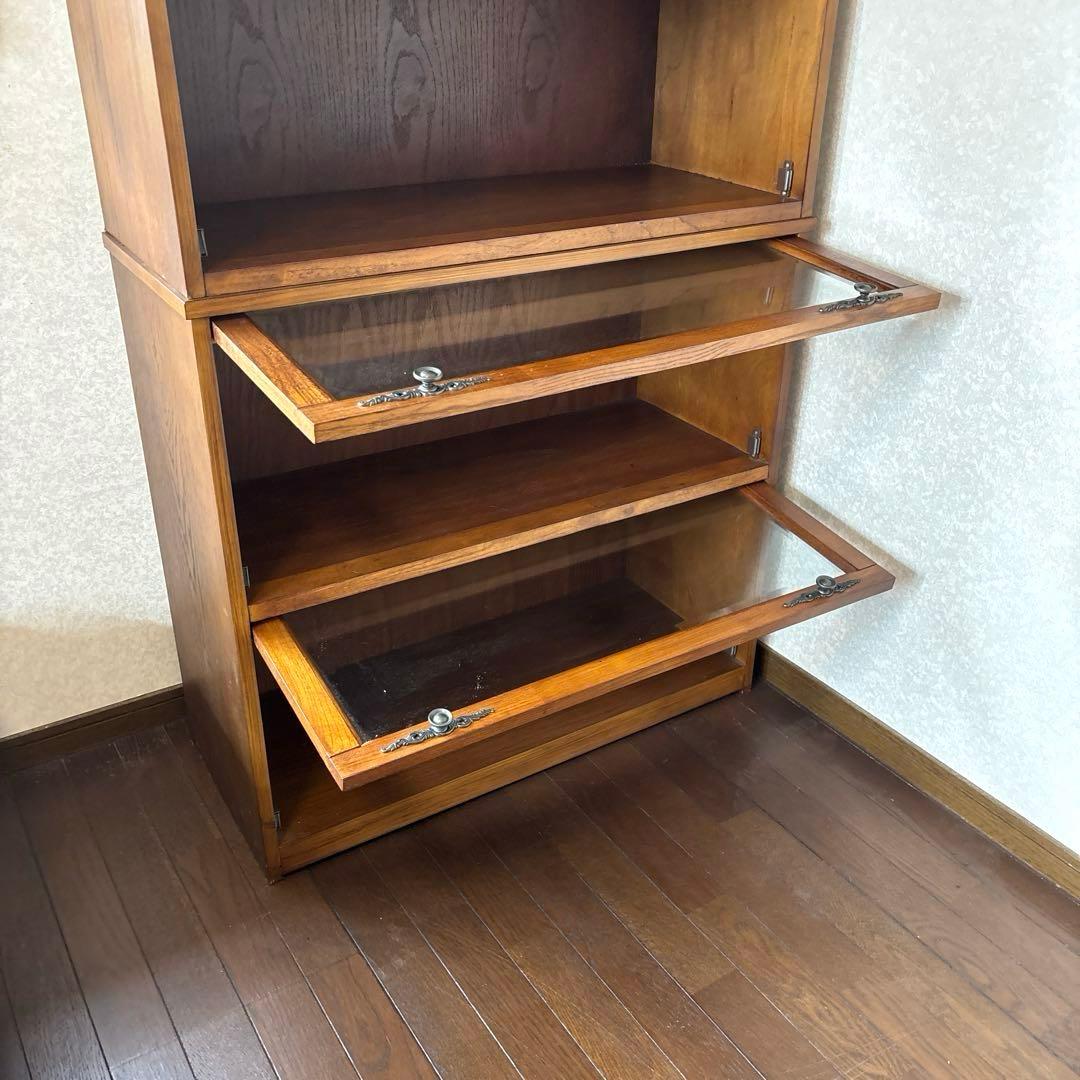 【良品】アンティーク ガラス棚 ブックケース フラップ式扉