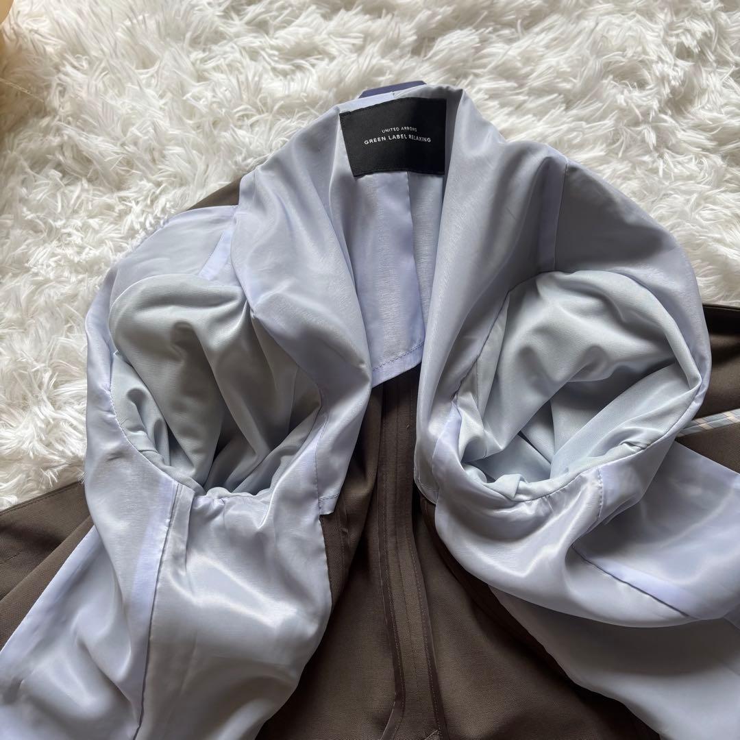 【大きい】グリーンレーベルリラクシング　パンツスーツ　L　ノーカラー　ブラウン