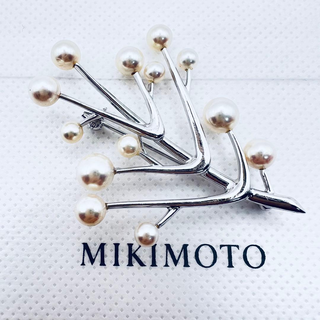 【ミキモトにてクリーニング済】アコヤ　パール　真珠　シルバー　ピンブローチ
