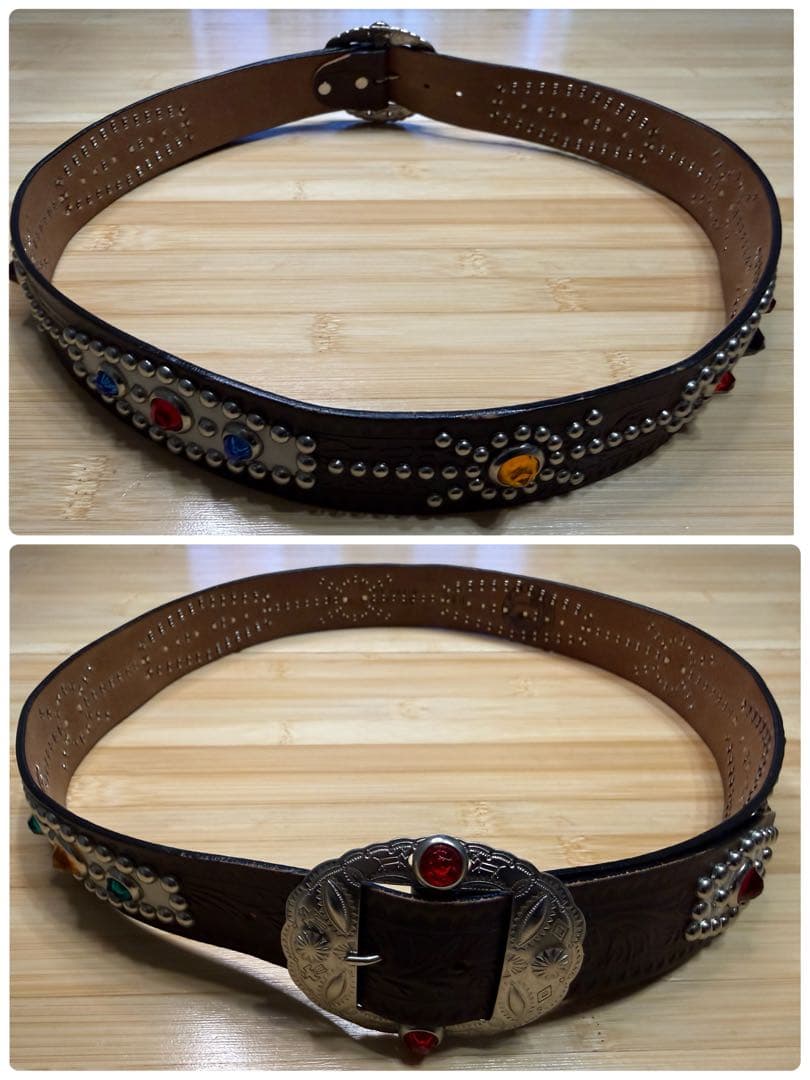 ⭐️美品⭐️レア⭐️エースウエスタンスタッズベルト⭐️マルチカラーストーン⭐️34インチ