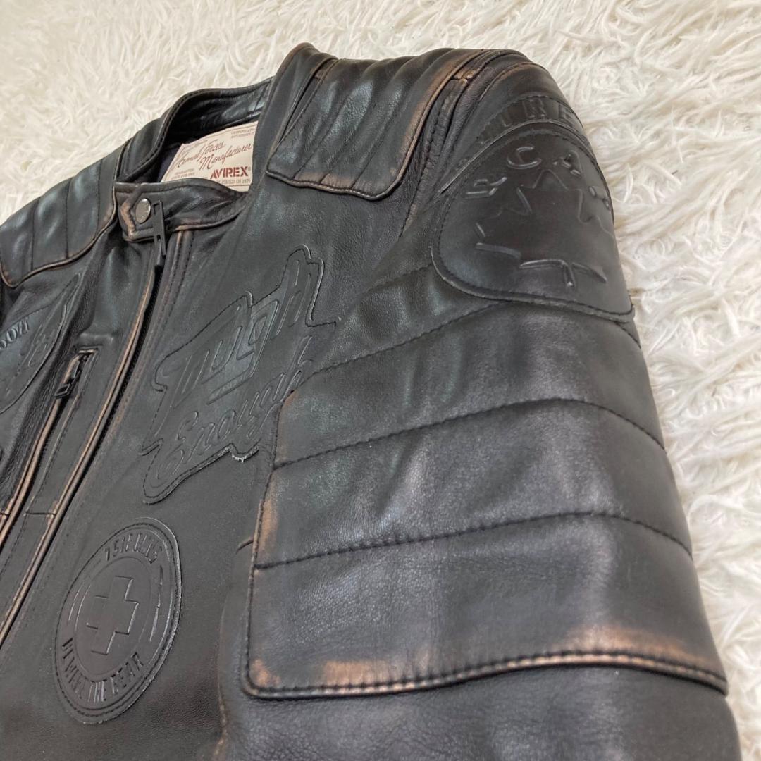 15799✨良品✨アビレックス 茶芯加工 シープスキン ライダースジャケット