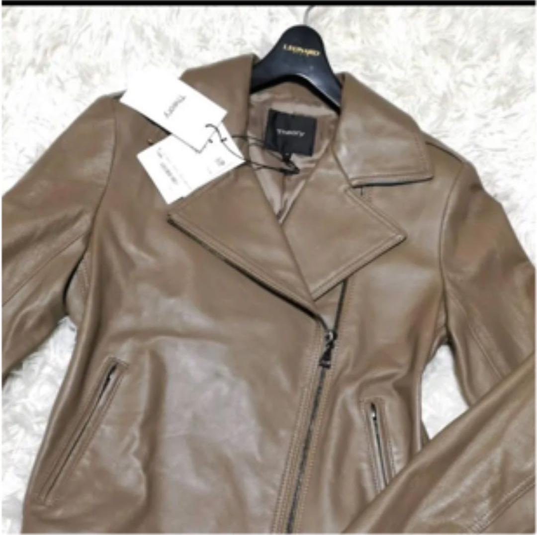 新品☆セオリー　レザージャケット　ラムレザー　P　ブラウン系　ダブル 18AW