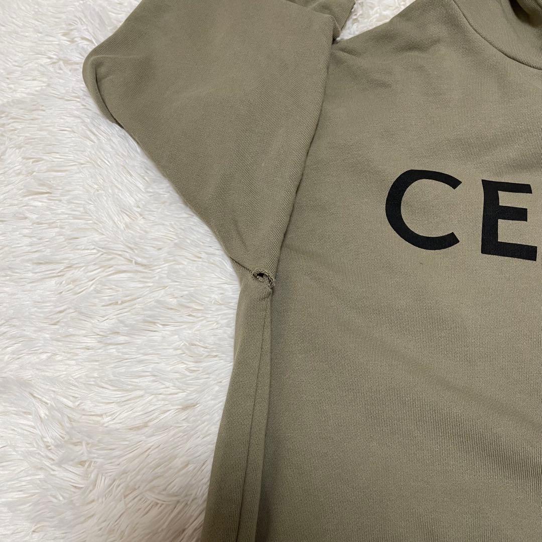 超希少 セリーヌ クラシックロゴルーズプルオーバーパーカー カーキ XS メンズ