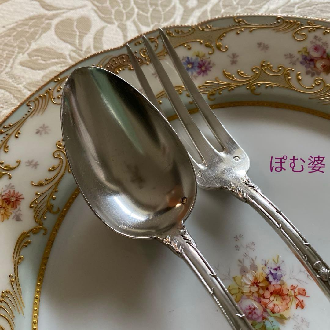 【フランス／Boulenger】純銀／フォーク＆スプーン ３組※元箱付「アザミ」