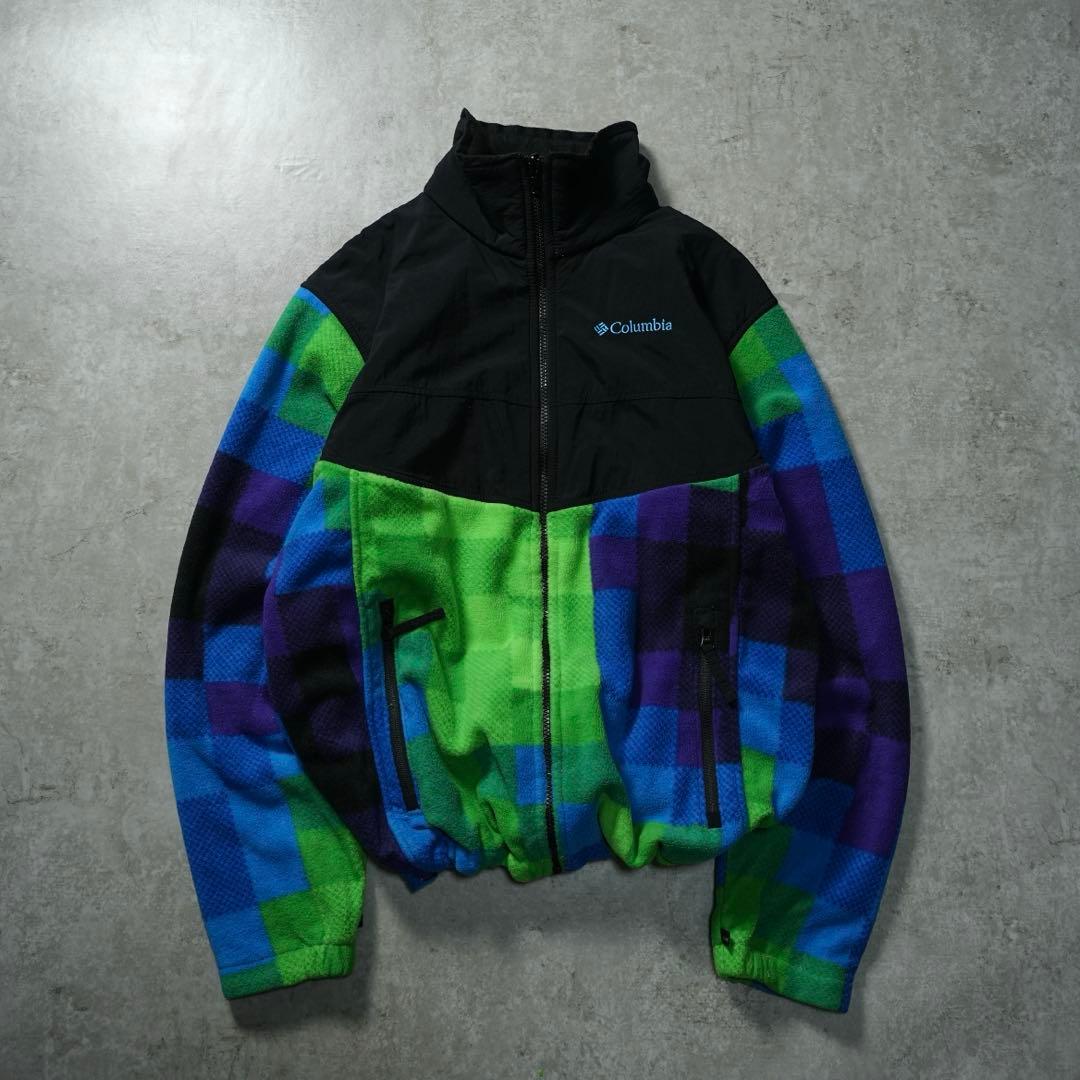 y2k Columbia フリースナイロンジャケット チェック柄 シティーボーイ