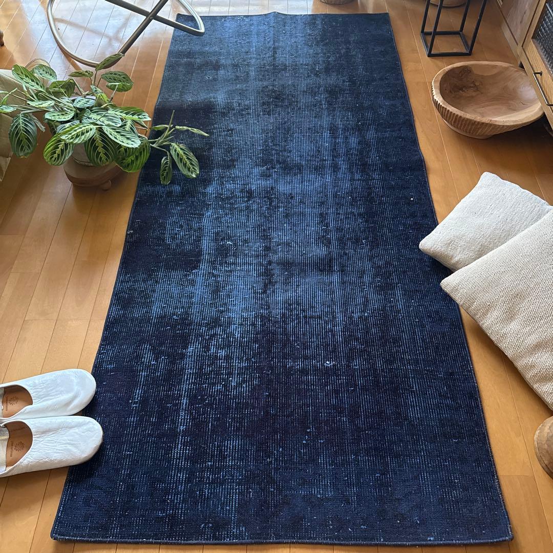 80.5×182 藍色オーバーダイ　ワンカラーラグ　トルコヴィンテージラグ