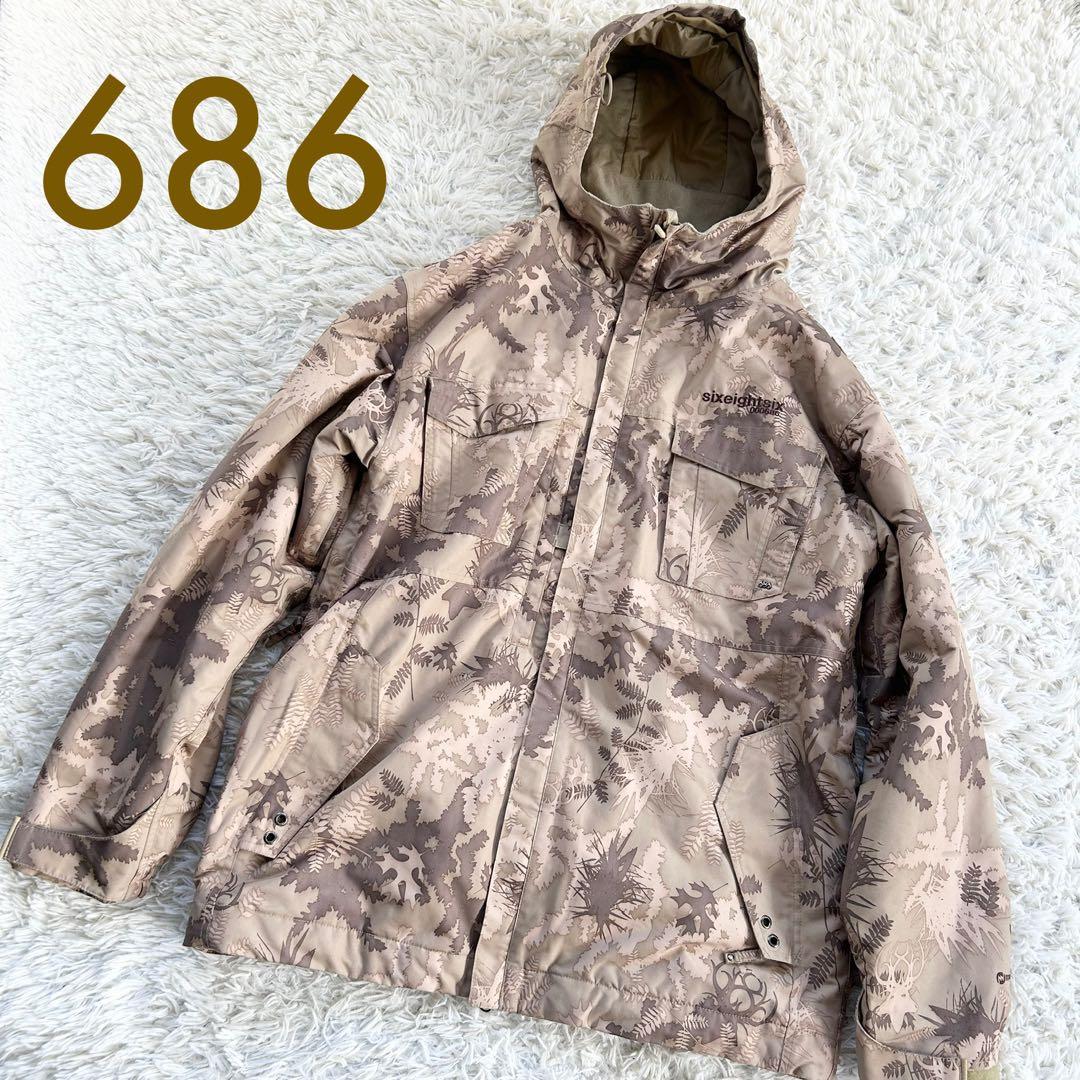 686 スキースノーボードウェア メンズ L ベージュカモフラ　迷彩