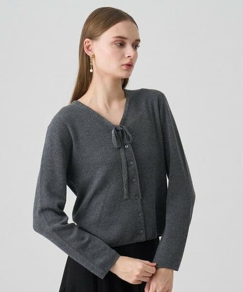 【超貴重！新品◆ANAYI◆《ステップビジューVネックカーディガン（グレー）》】