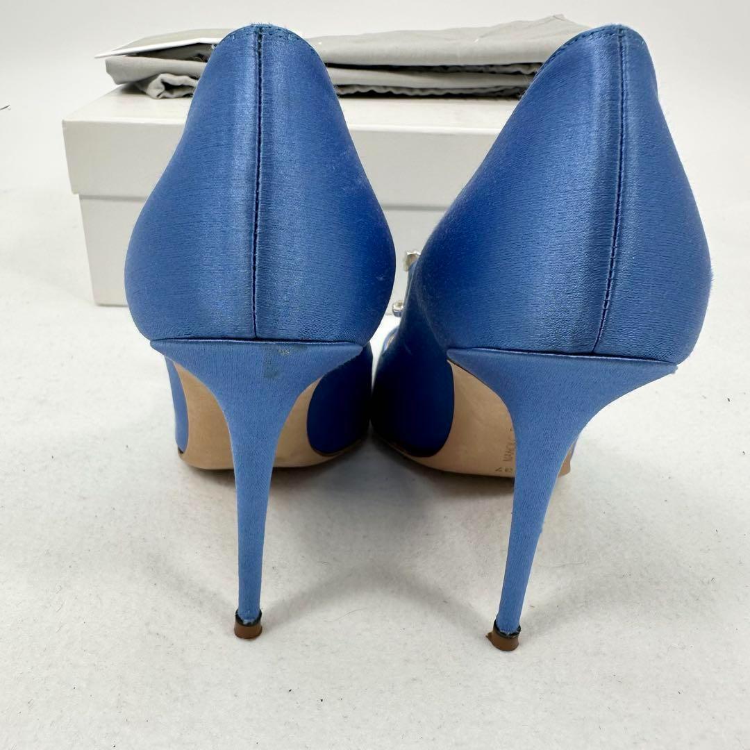 美品 付属品 MANOLO BLAHNIK ハンギシ ビジュー サテン パンプス