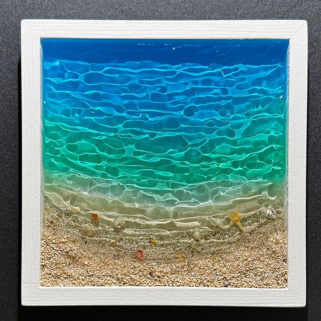 レジンアートオーシャンアート キラキラ波紋 沖縄 海20cmx20cm×2cm