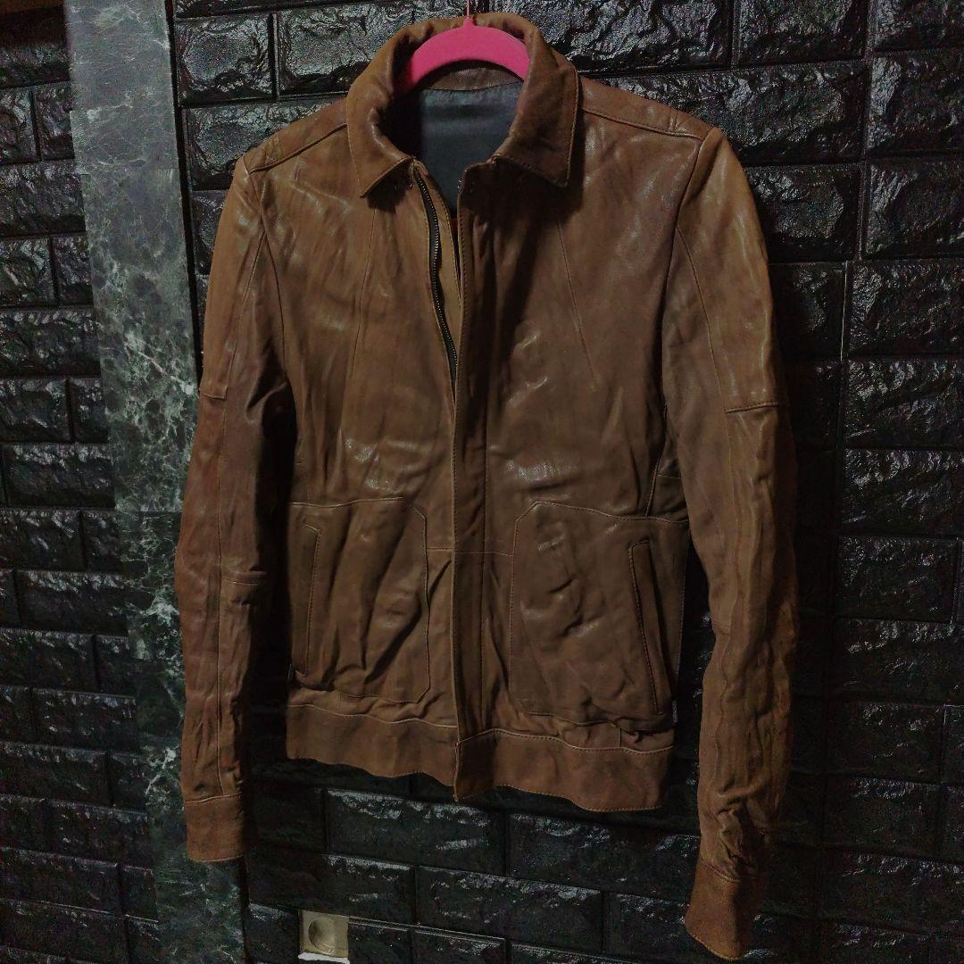 未使用に近いＳＣＨＯＲＬ アンティーク加工シングルライダース ブラウン Sz42