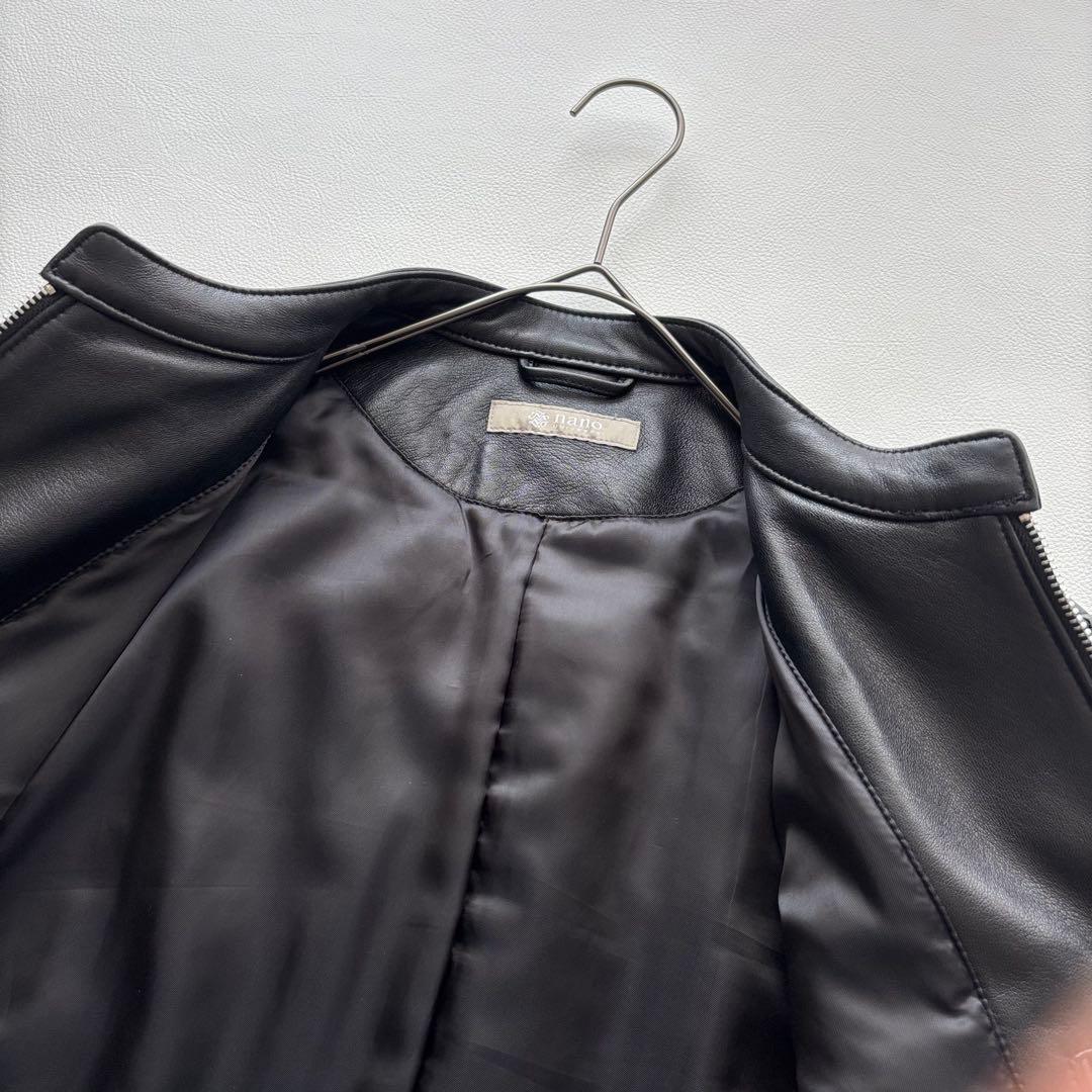 01992 ナノユニバース　シングルライダースジャケット　ラムレザー　メンズ　L