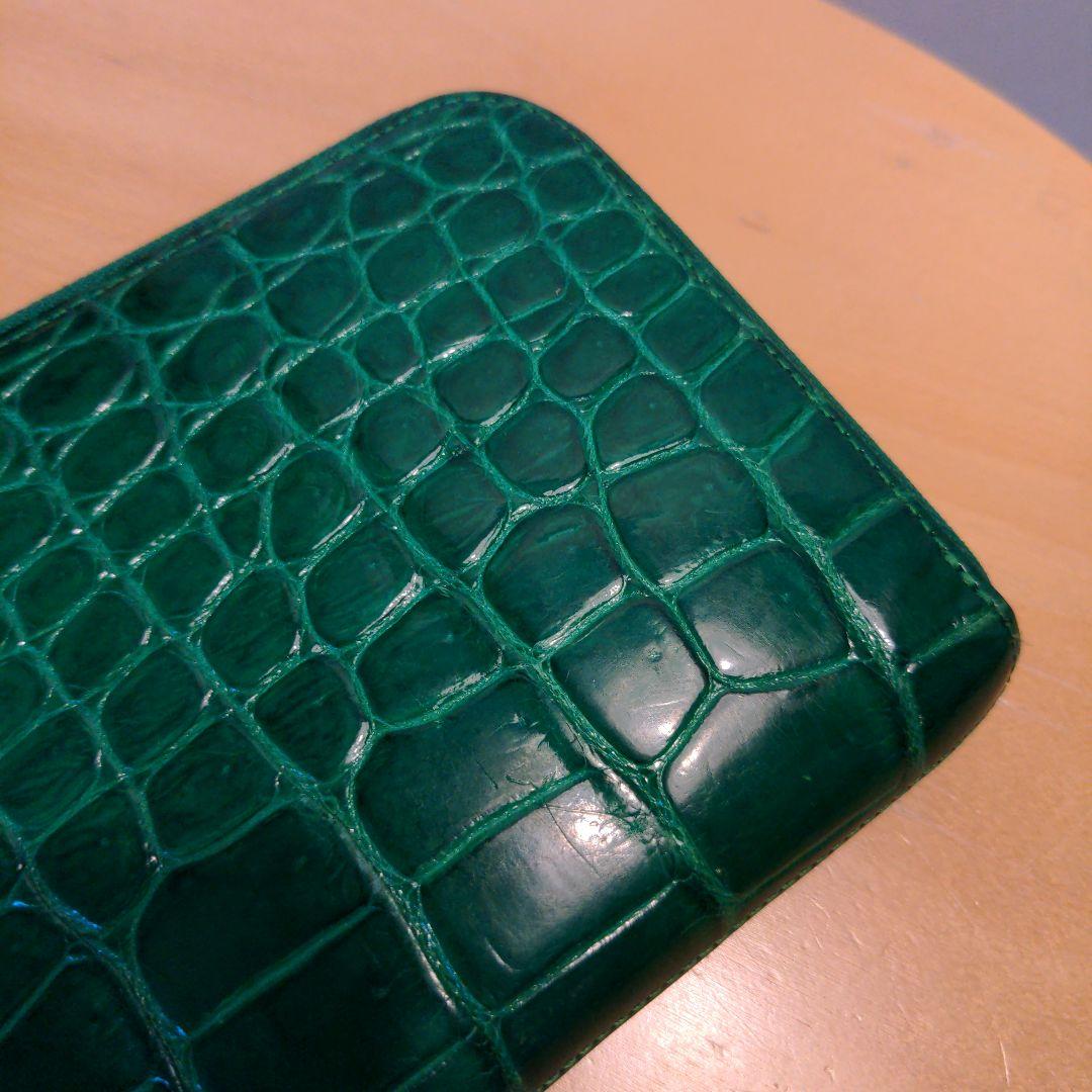 池田工芸100万円がはいる長財布クロコダイルダブルゴールドパイソンモデルグリーン