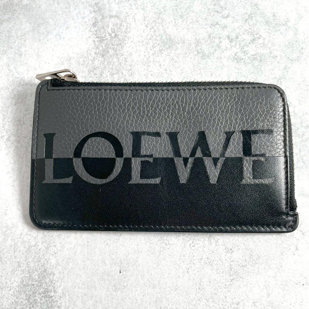 【極美品】ロエベ フラグメントケース ロゴ バイカラー レザー 本革 黒 グレー