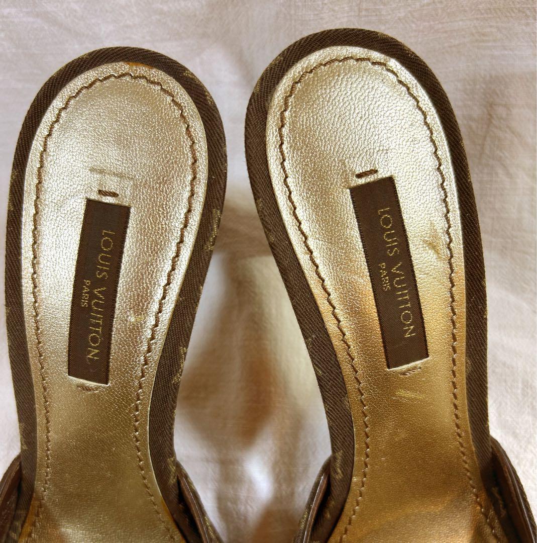 ルイヴィトン　リボン付きブラウンレザー ミュール　即日発送　23cm