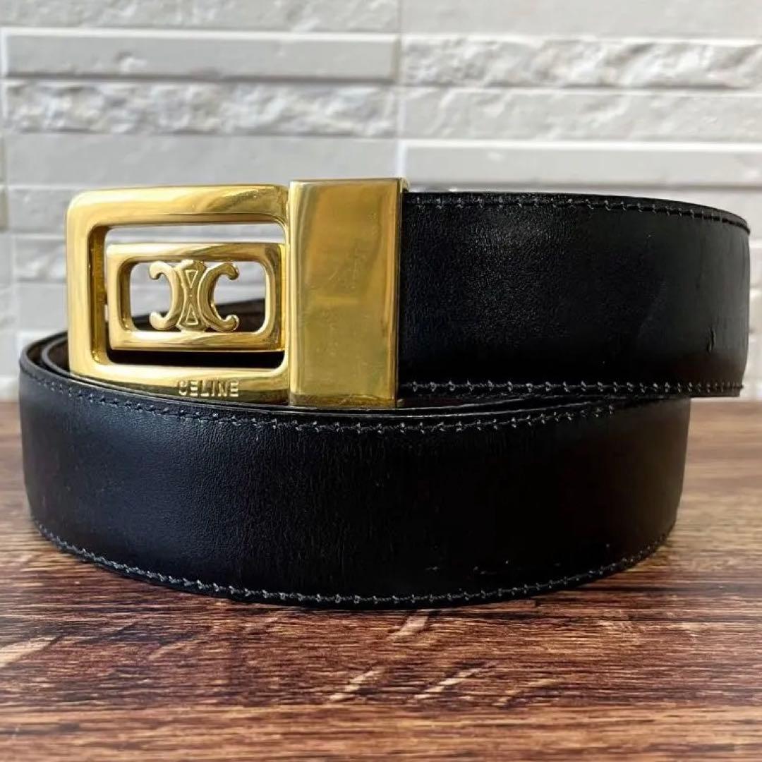 セリーヌ トリオンフ バックル ゴールド金具 レザー ベルト ブラック