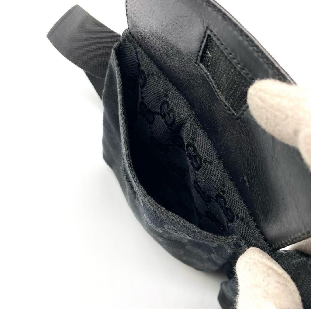 極美品✨グッチ ボディバッグ GG キャンバス レザー ウエストバッグ ブラック