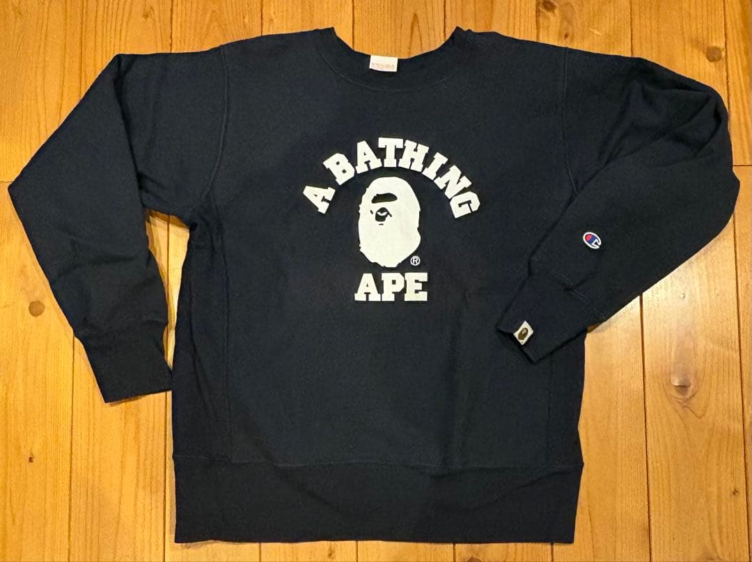 タ*ル様 A BATHING APE×チャンピオン スエット Lネイビー 中古u