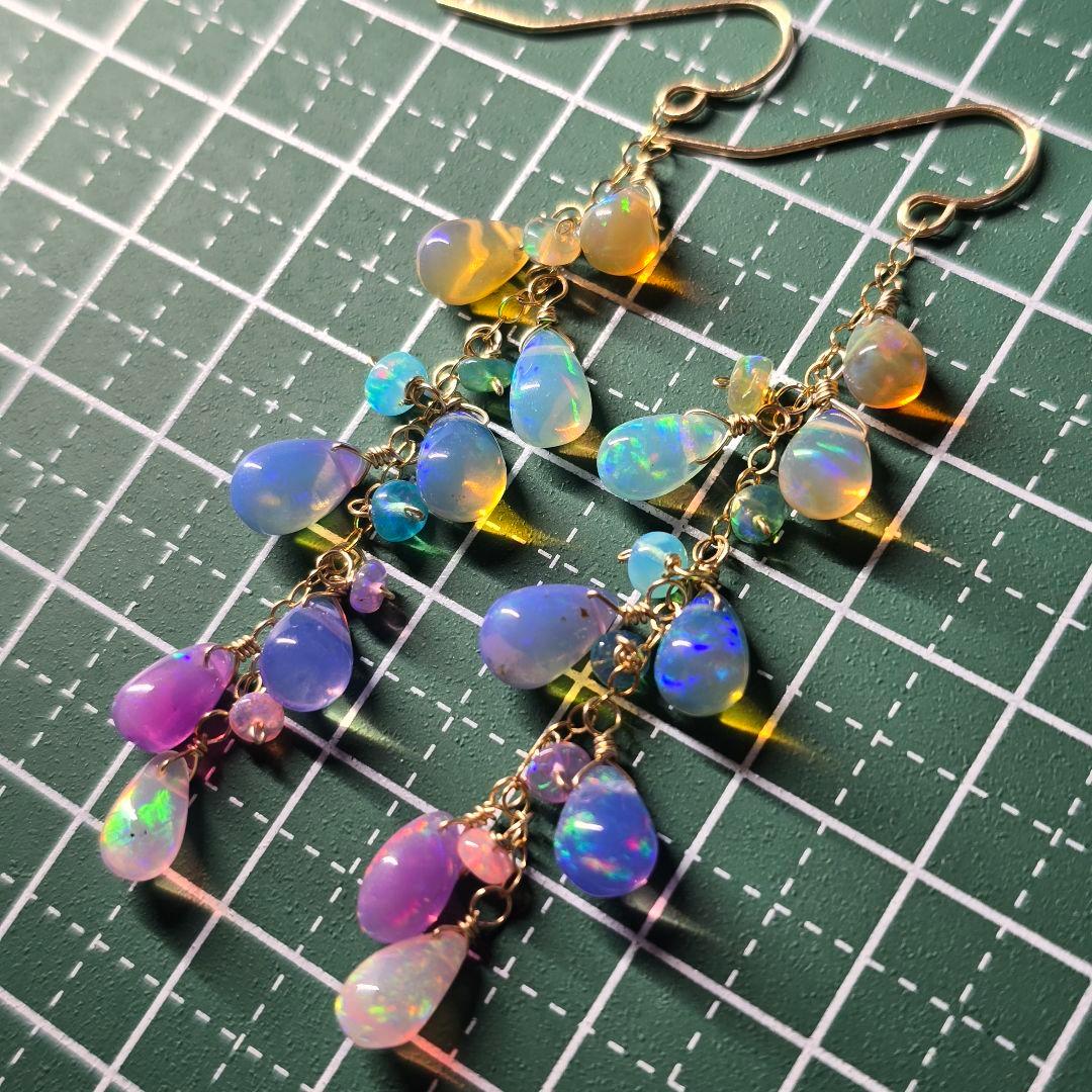 14kgf 遊色抜群カラーグラデーションオパールピアスAタイプvegagift