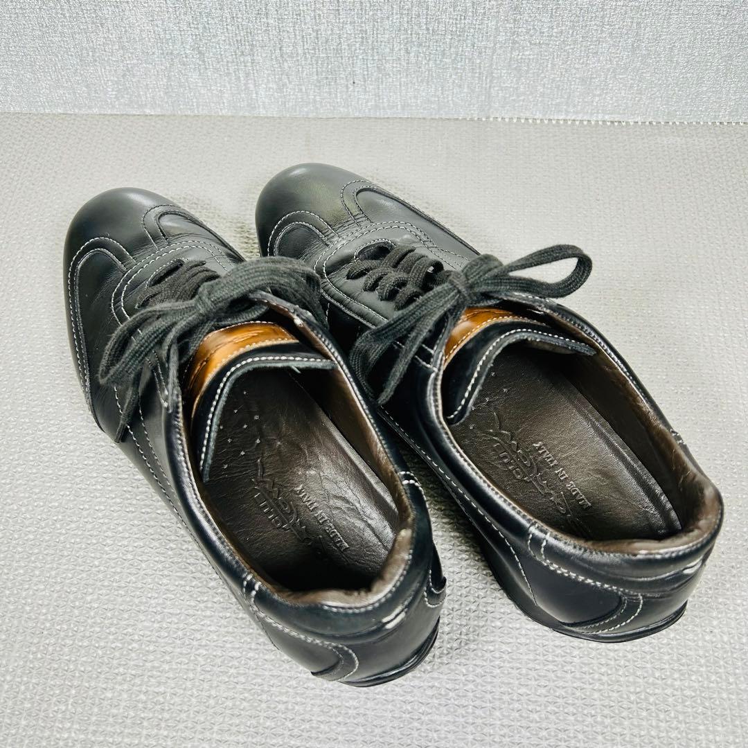 希少美品 Santoni サントーニ 高級レザースニーカー ブラック25.5ｃｍ