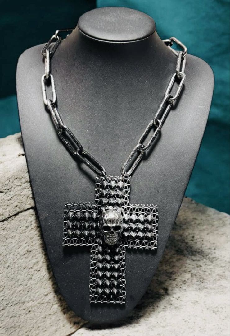 ★1点物★ジャンポールゴルチエ★アンティークスカルスタッズビッグクロスネックレス
