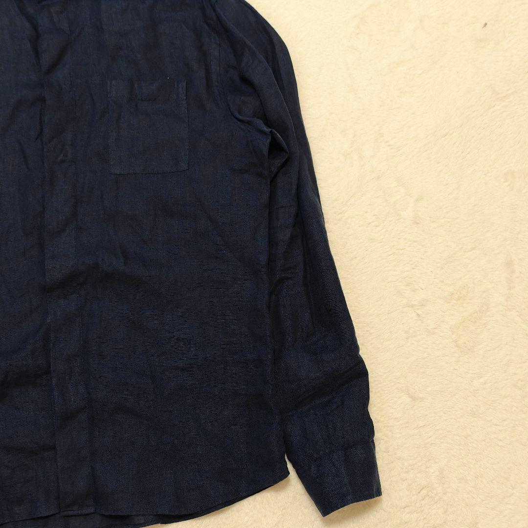 良品✨ ジョルジオアルマーニ リネン長袖シャツ　比翼・貝殻ボタン　ネイビー　40