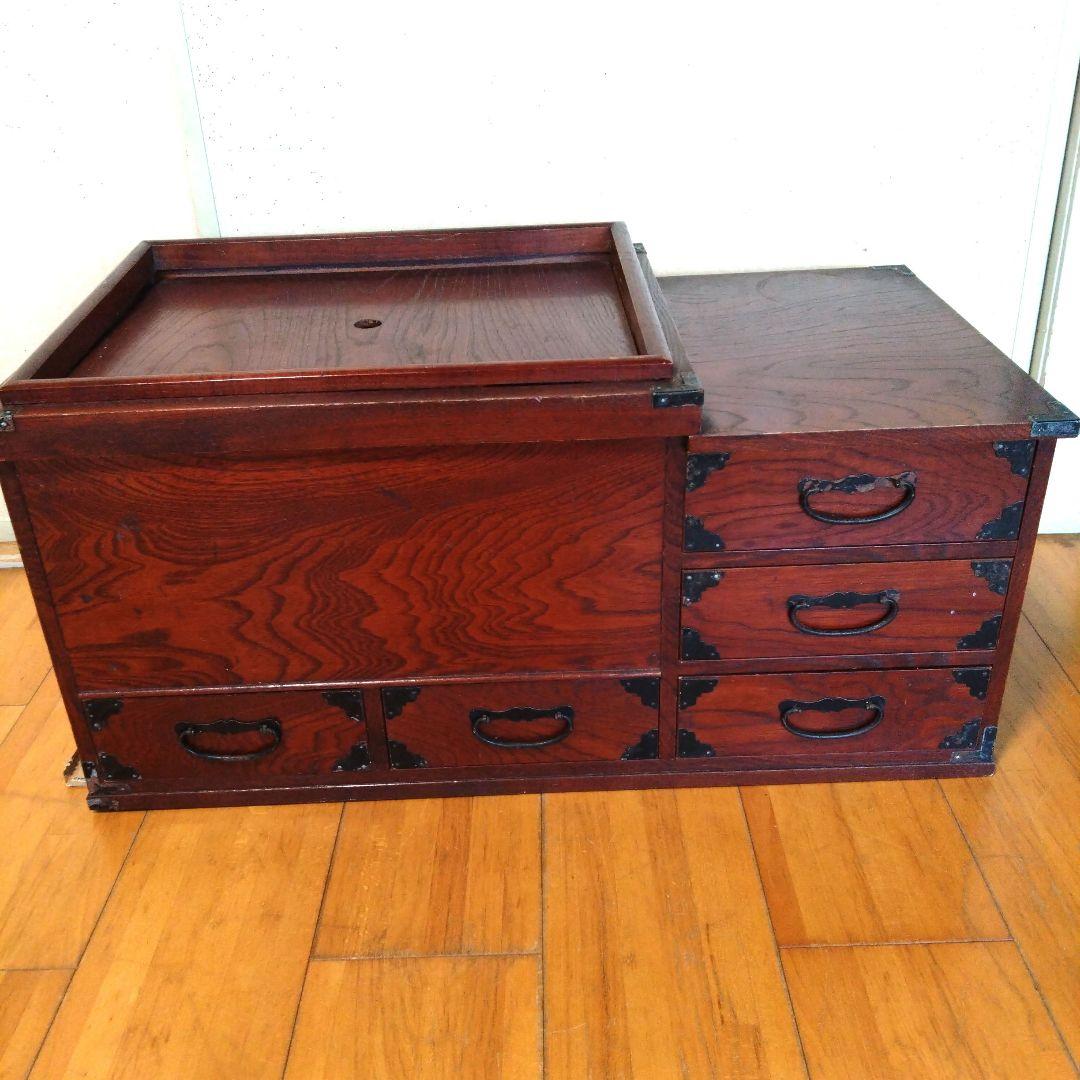 昭和レトロなアンティーク　　木製長火鉢　引き出し付