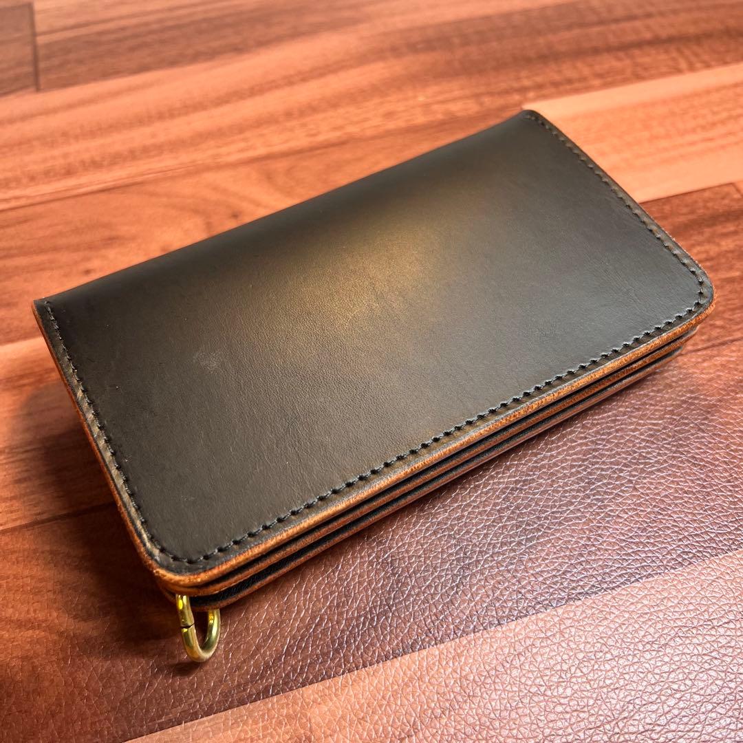 【トラッカーウォレット ミドル3層】ブラック 茶芯 ゴールド universal