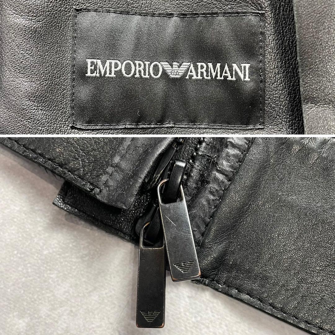 極美品 纏う色気 エンポリオアルマーニ ラムレザー ライダース 羊革 48 黒