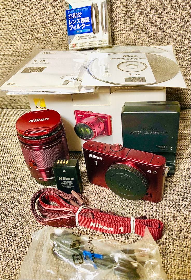 ニコン Nikon J3 10倍ズームレンズセット RED 保護レンズ付き