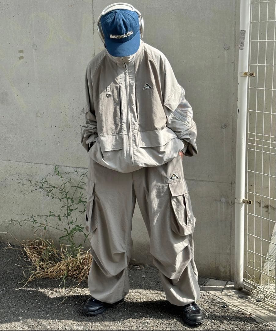 Perushu ナイロンジャケット セットアップ ライトグレー Lサイズ