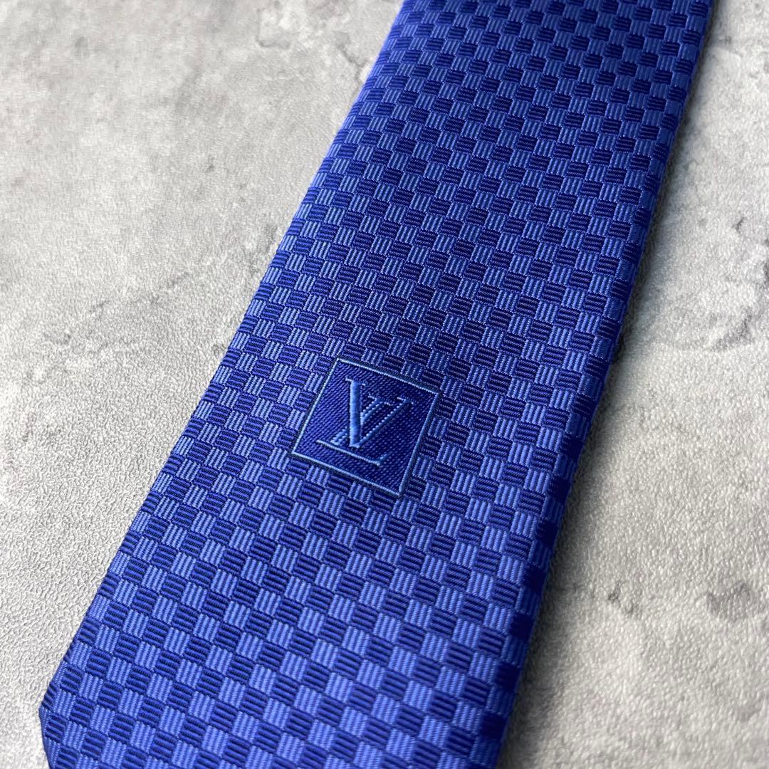 美品 LOUIS VUITTON マイクロダミエ LVロゴ ネクタイ ブルー 青