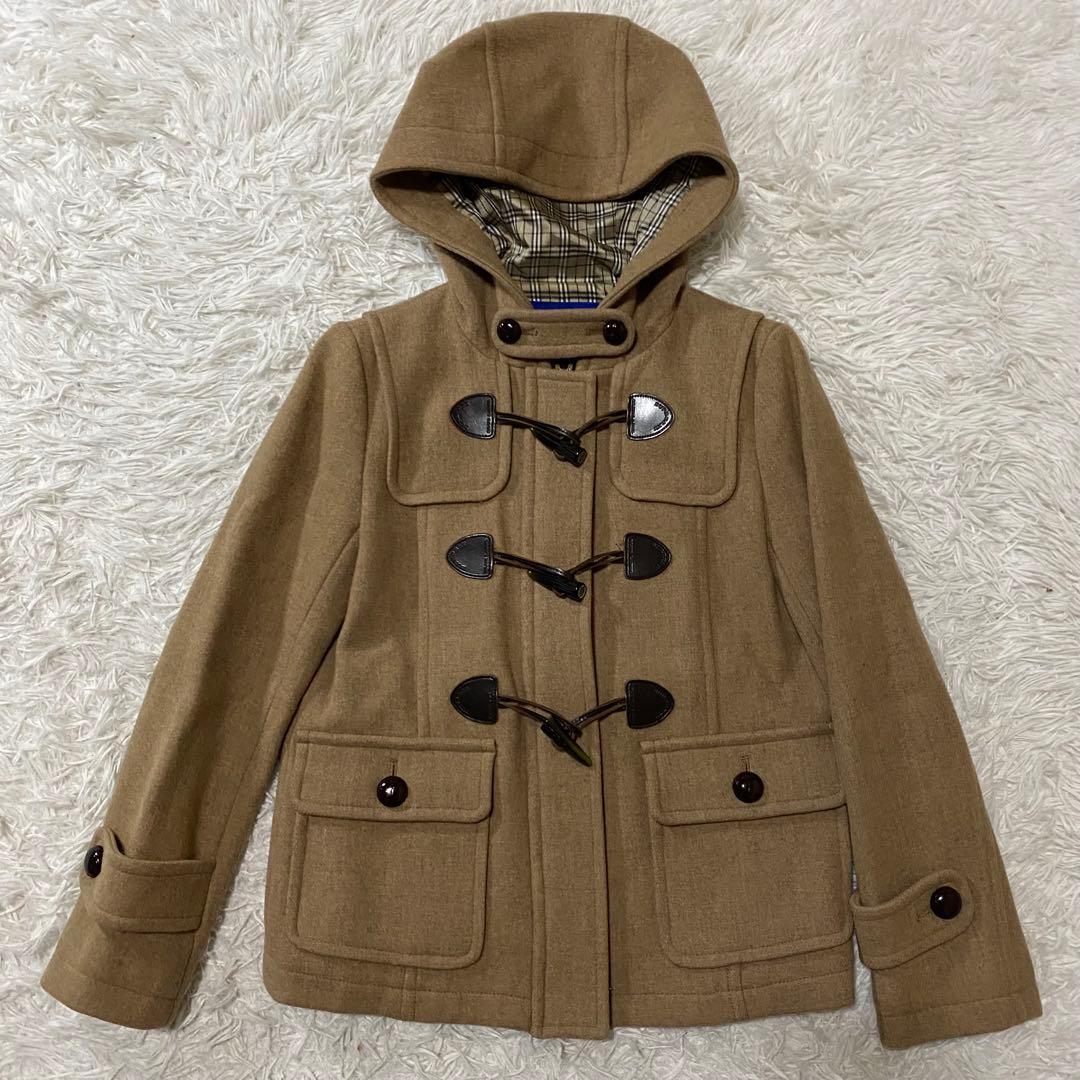 【美品】バーバリーブルーレーベル　ダッフルコート　ノバチェック　ブラウン　S