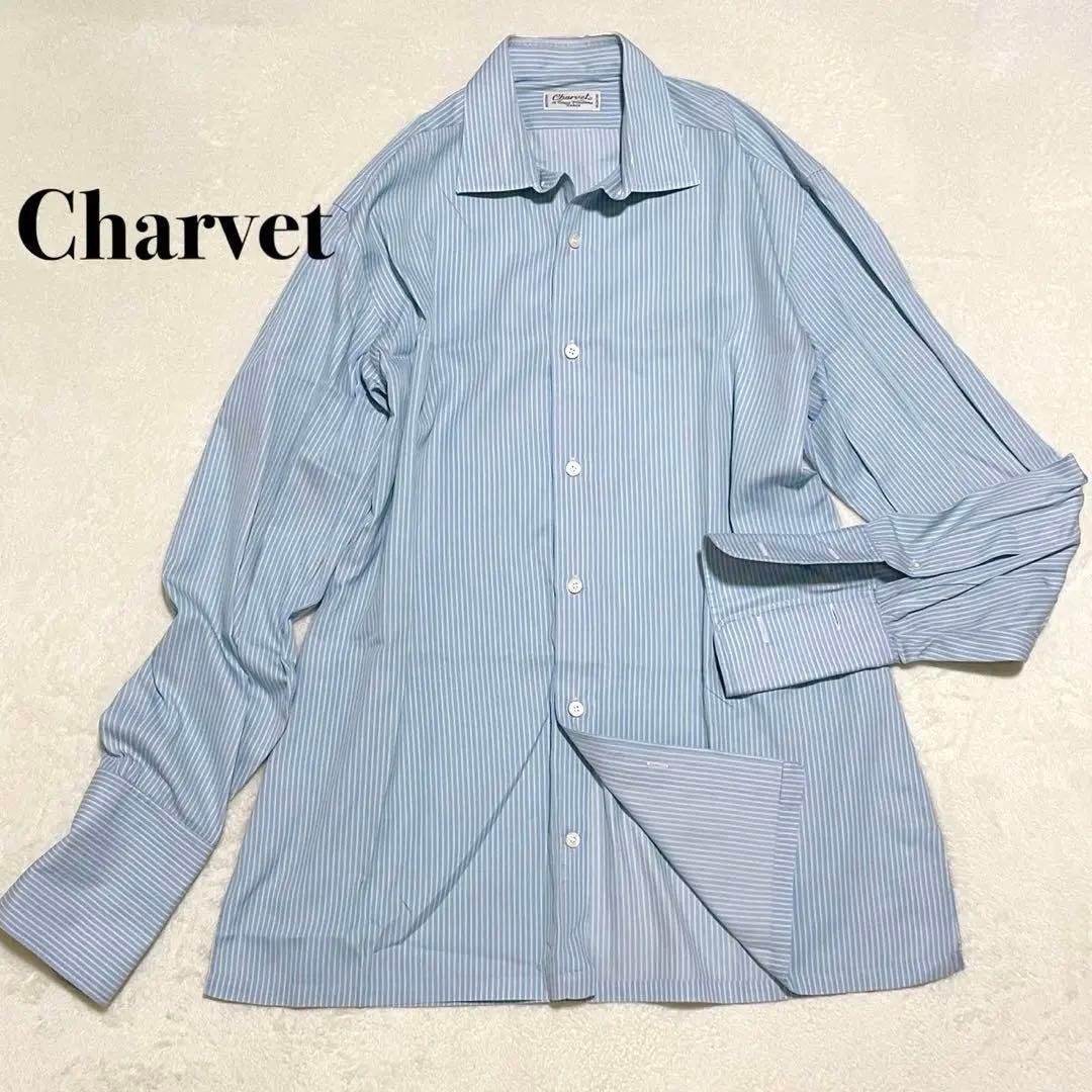 Charvet シャルベ◇ワイシャツ ストライプ フランス製 青×黄 ビジネス