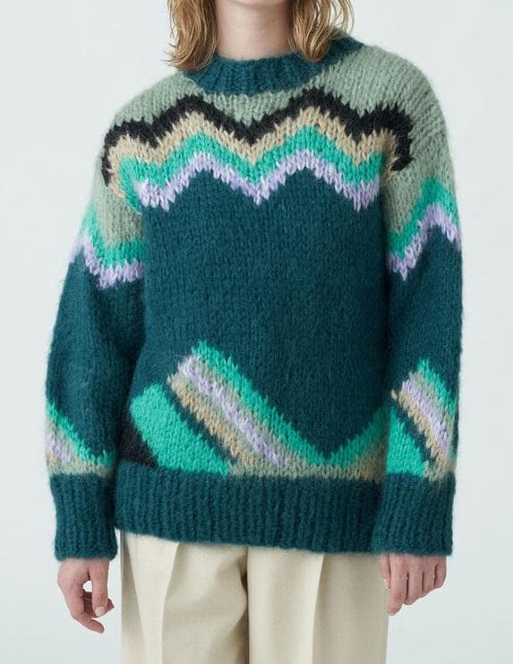 マカフィー★タグ付き未使用★カラーインターシャ クルーネックプルオーバー