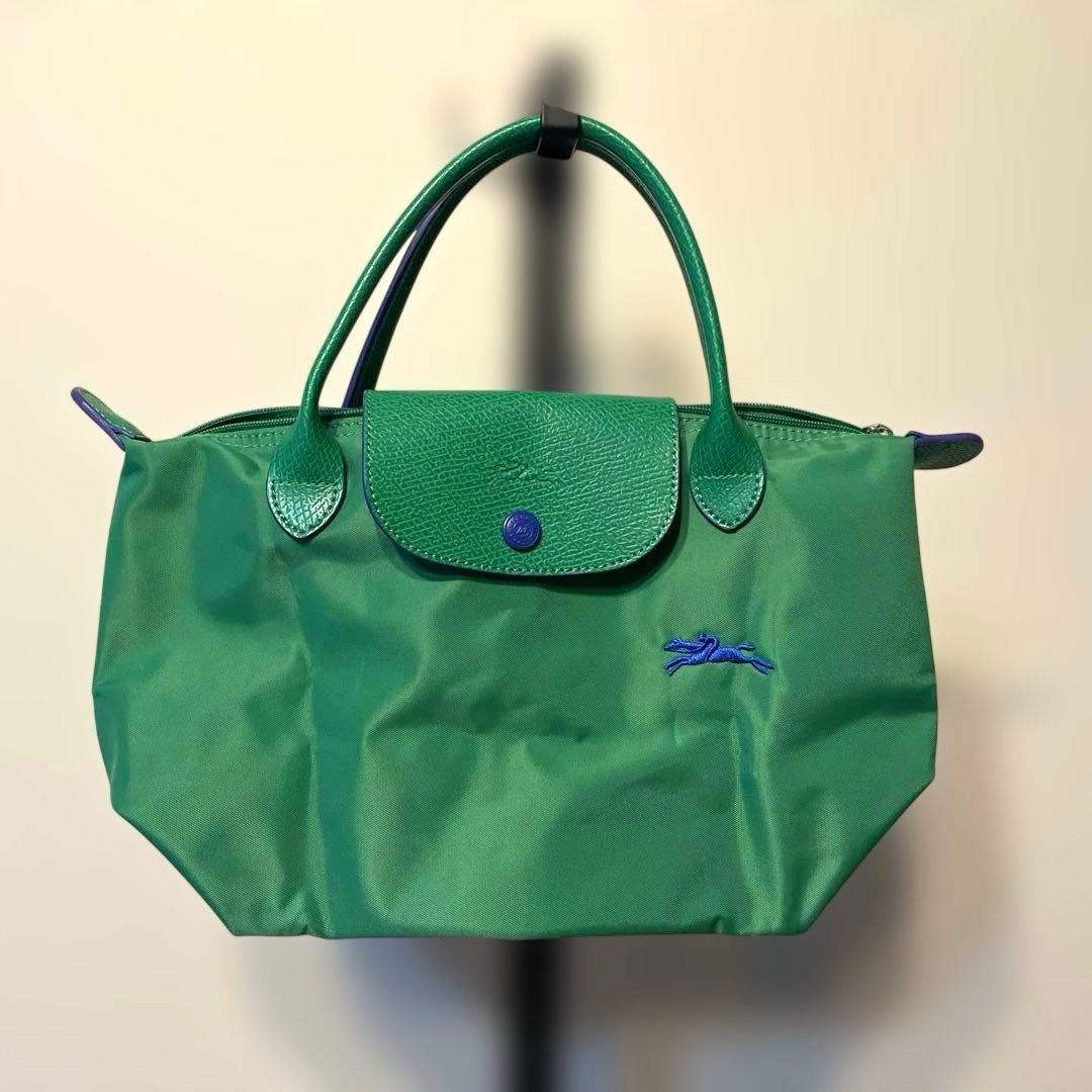 Longchamp ルプリアージュ クラブ トップハンドルS グリーン×ブルー