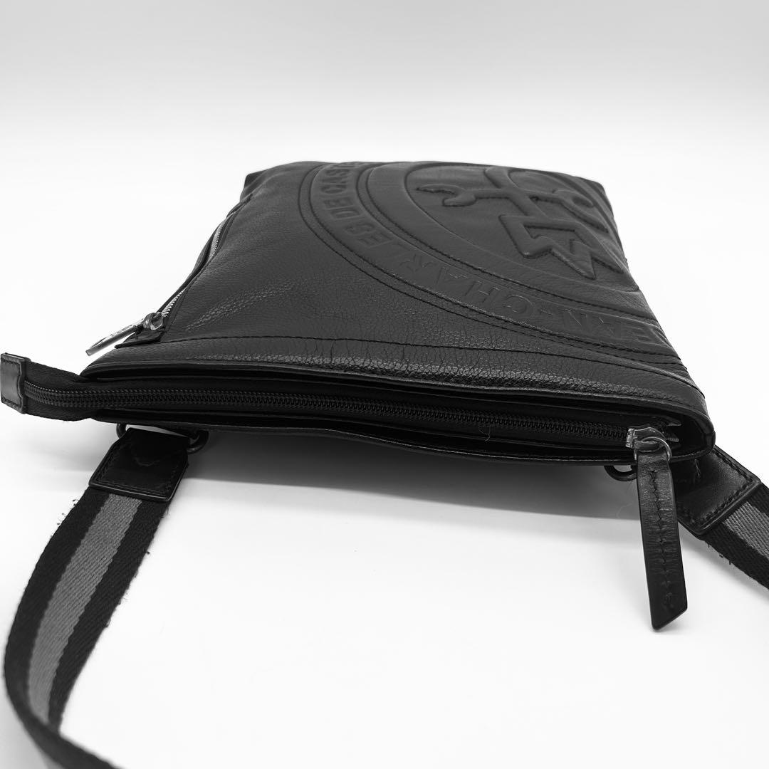 A786【良品】カステルバジャック レザー メッセンジャーバッグ 黒 大判ロゴ