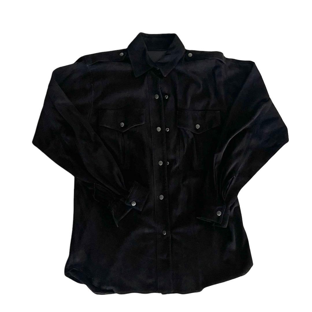 ユ*ム様 ヴィンテージ エポーレットシャツ スウェード ブラック
