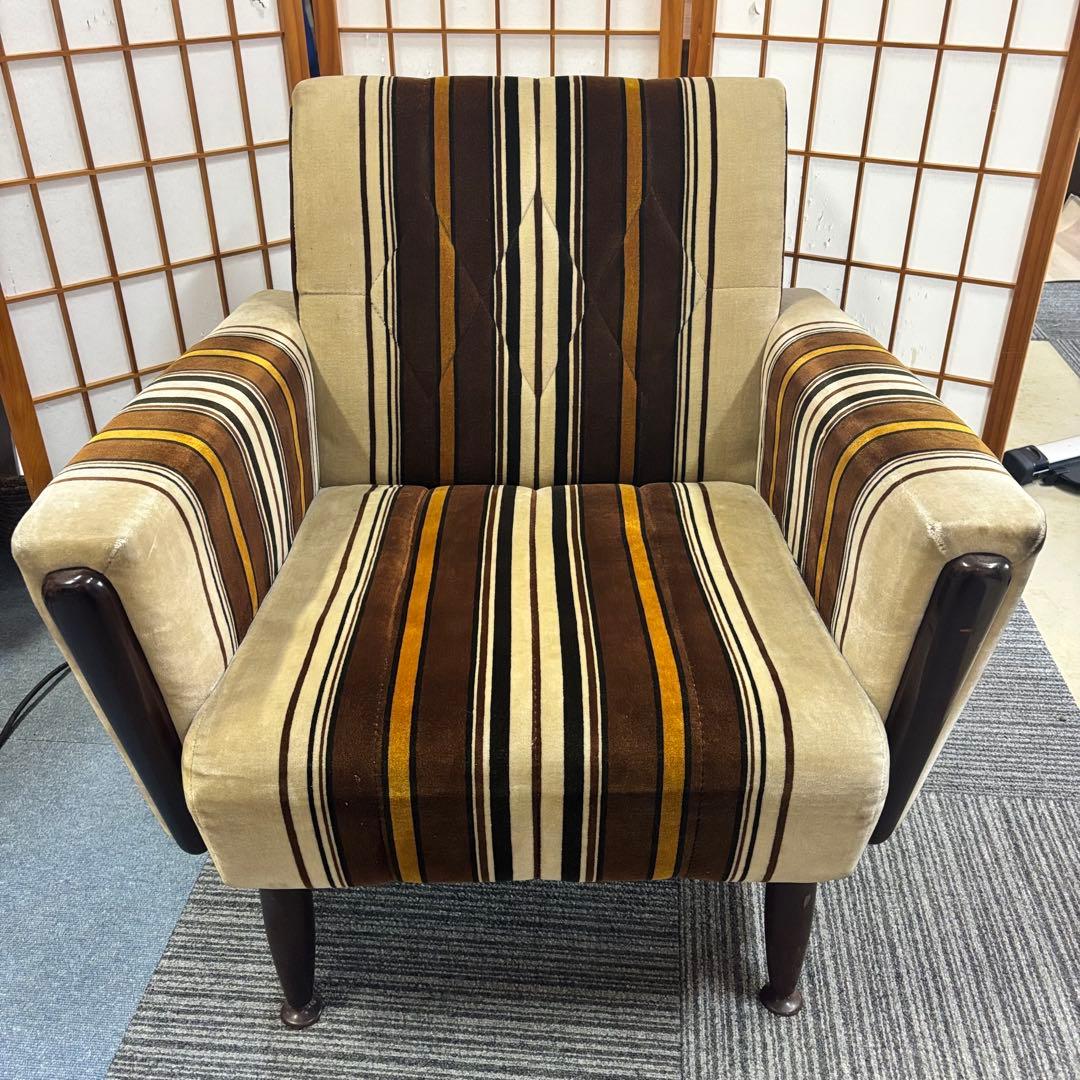 1人掛けチェア モケットソファ モケットストライプソファ レトロ ヴィンテージ