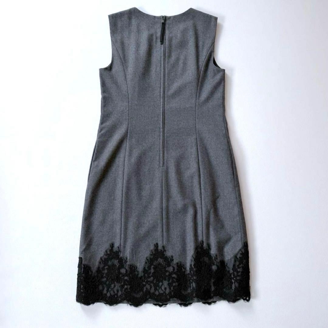 極美品✨フォクシー　裾レース　ウールワンピースドレス　グレー　40