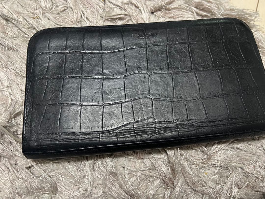 サンローラン　クロコダイル　型押し　長財布 ブラック