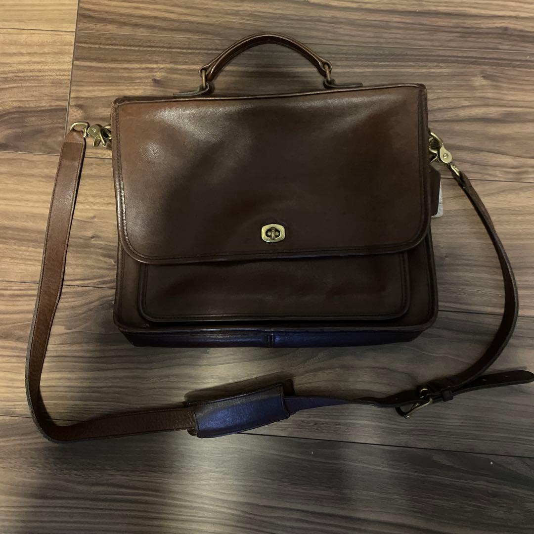 経年味出し　オールドコーチ　2wayハンドバック　レザー　ターンロック　ブラウン