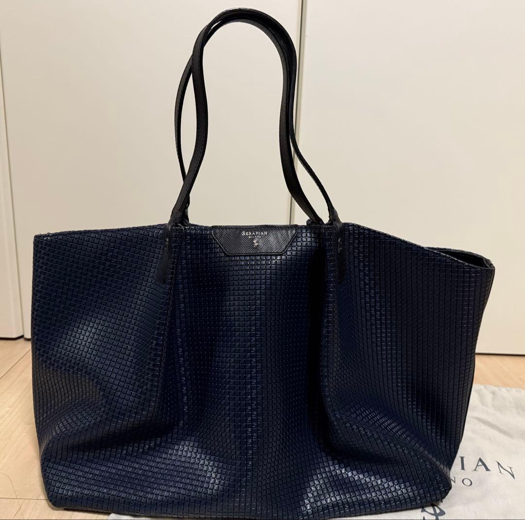 SERAPIAN ネイビー レザートートバッグ