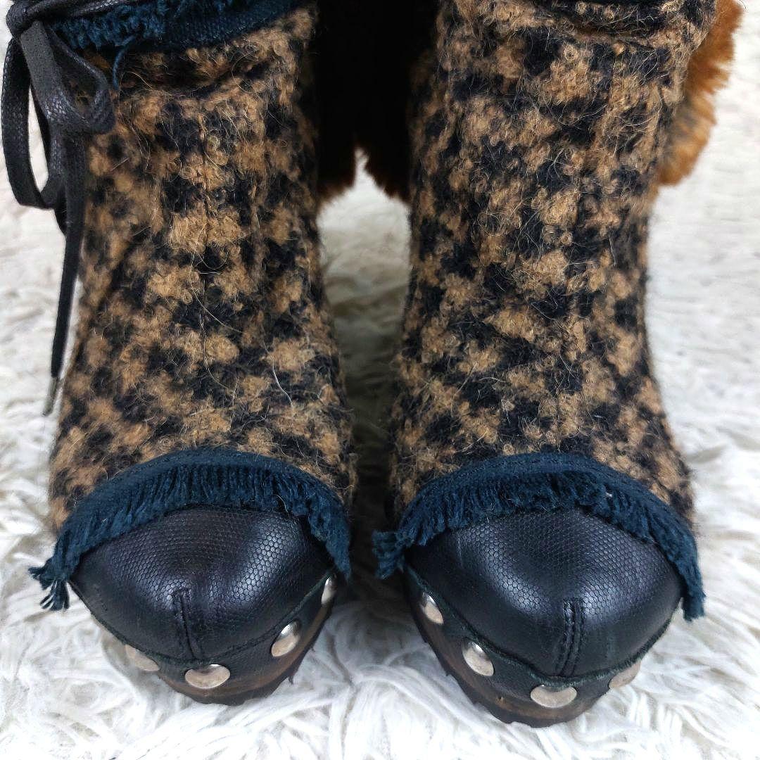 美品 定価17.5万 CHANEL ココマークツイード ファーレザーロングブーツ