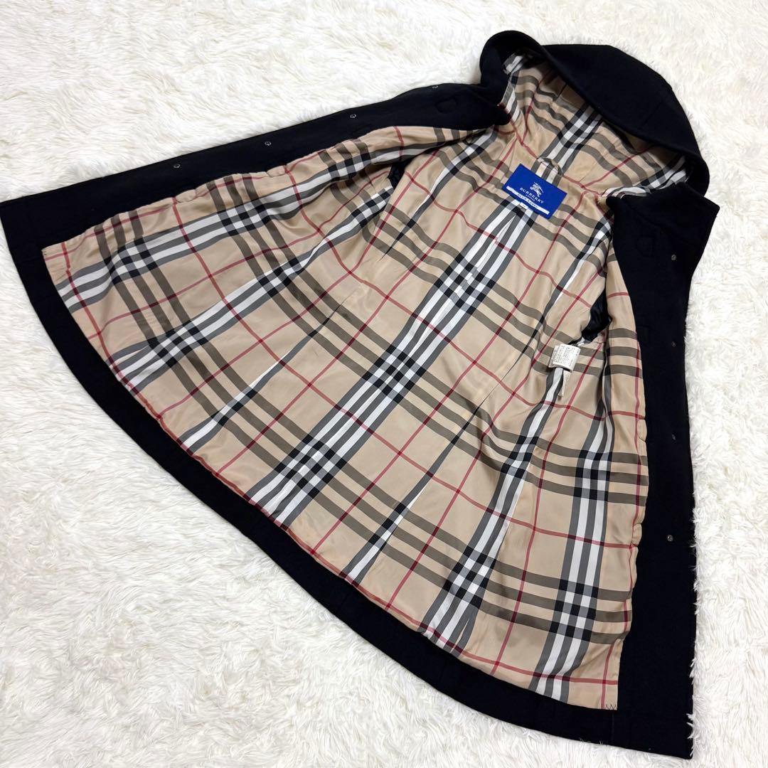 バーバリーブルーレーベル ダッフルコート アンゴラ混 ノバチェック フード付き