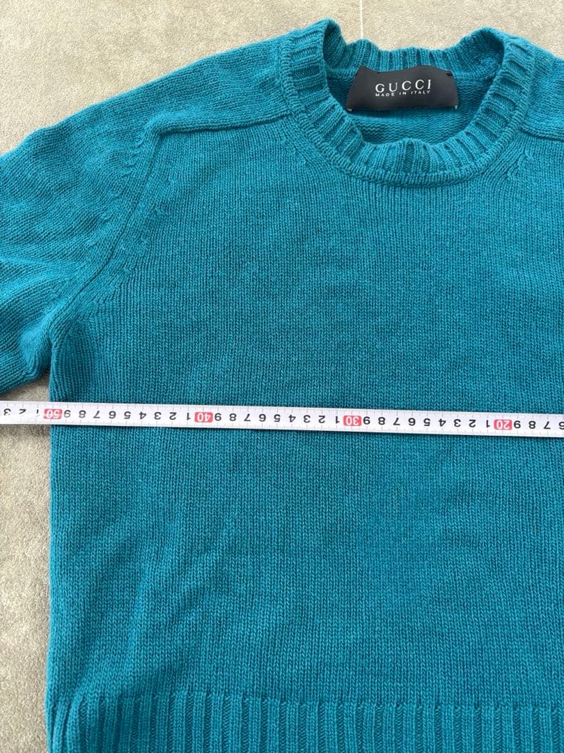 GUCCI ターコイズ クルーネックニット★レディースOK ★GGプレート付き