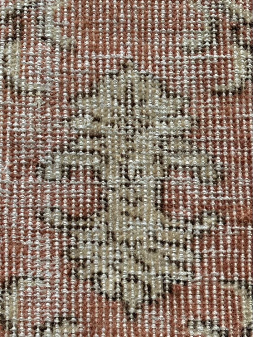 シャビーピーチ紋章柄　ヴィンテージラグ　トルコラグ