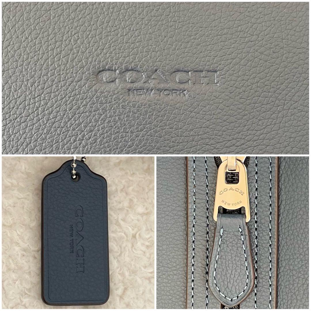 【美品】coach ショルダーバッグ オールレザー くすみブルー 斜め掛け