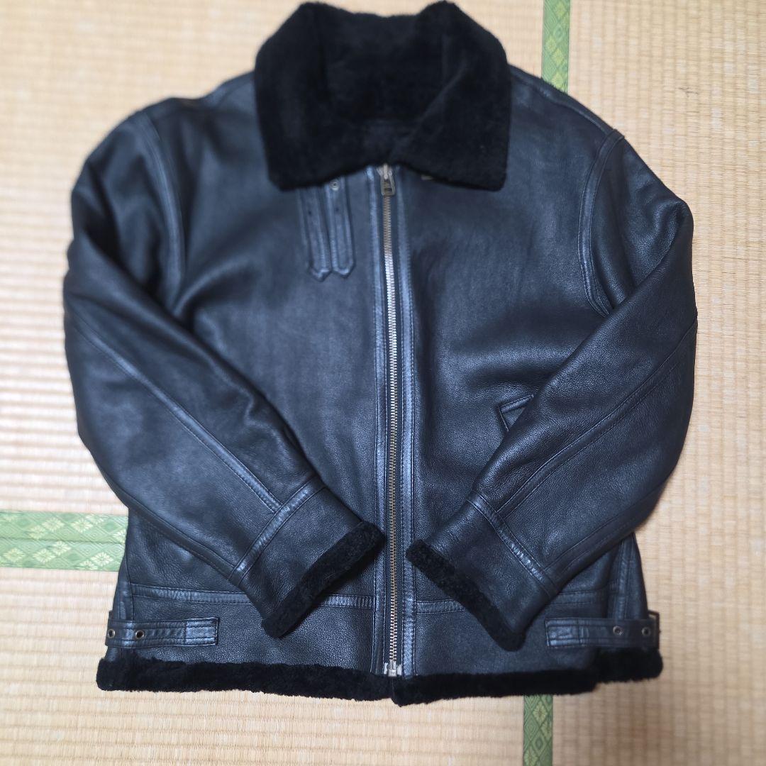 90'sレザームートンジャケット　B-3 ミリタリー　ボア　本革　黒　L
